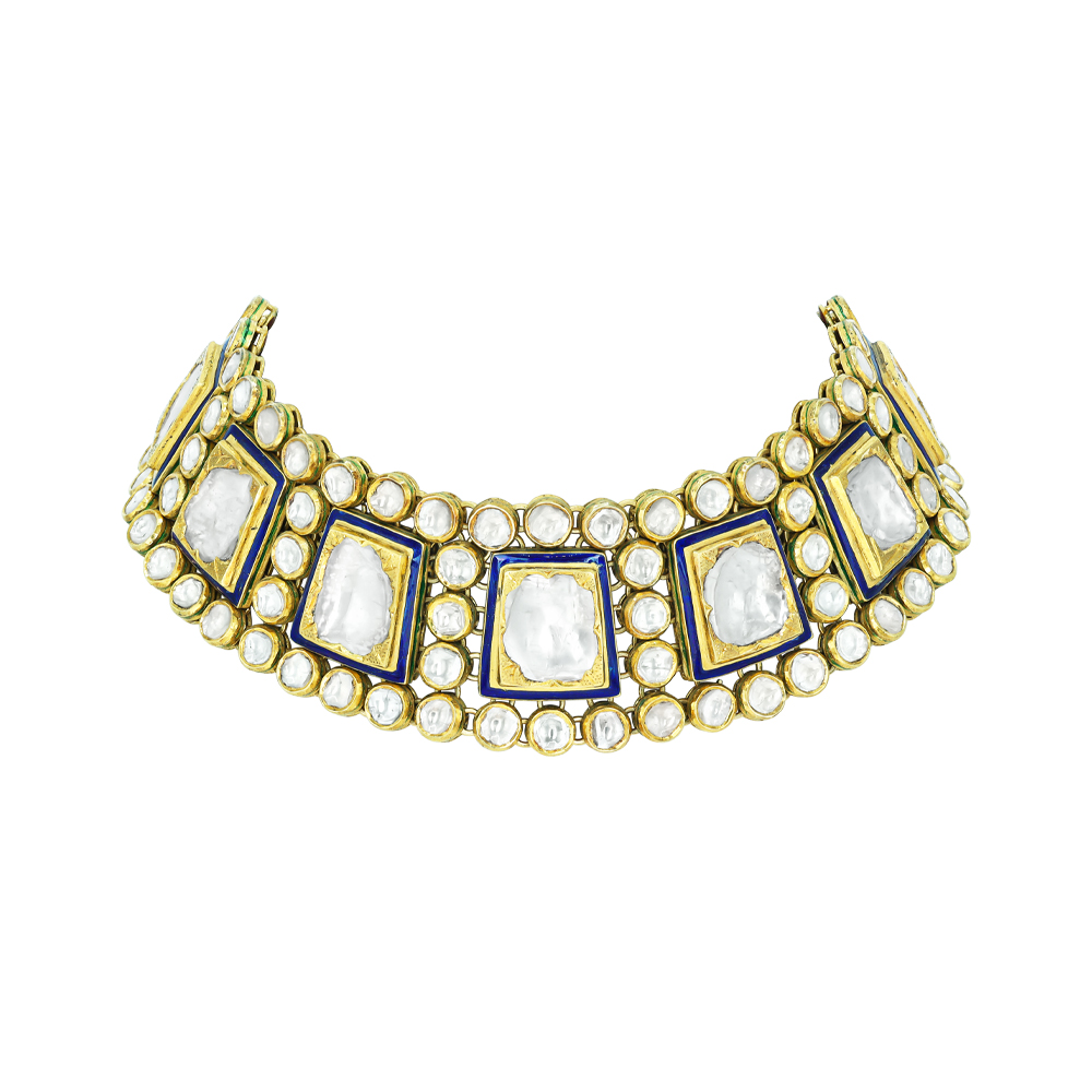 Polki Choker with Blue Enamel Accents